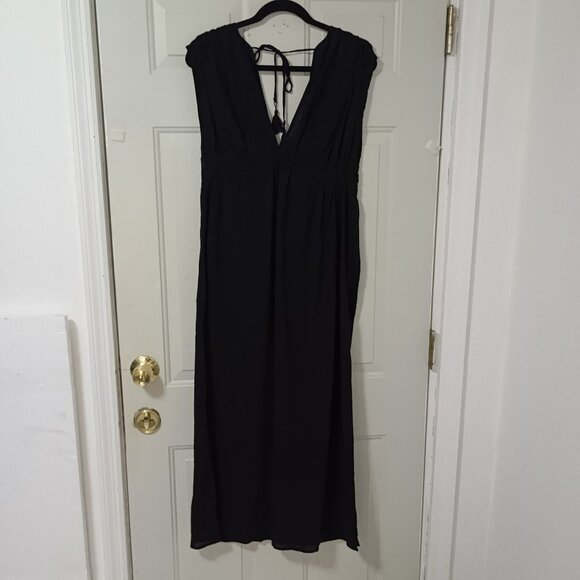 Kona Sol Maxi Dress Womens Black Sleeveless Size M 100% Cotton Beach Sumer - Picture 1 of 11